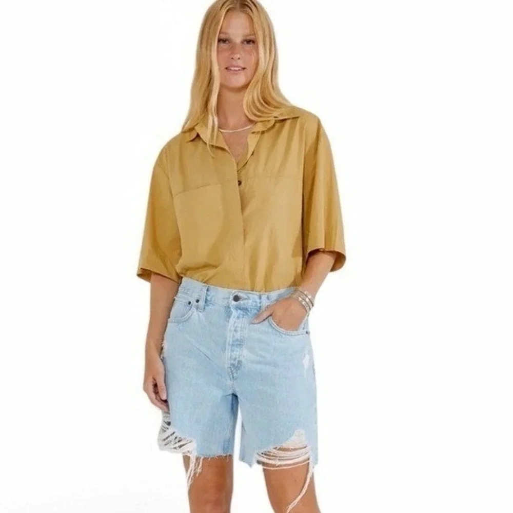 NWT Etica Narin‎ Long Distressed Relaxed Denim Jean Shorts 90's Size 27